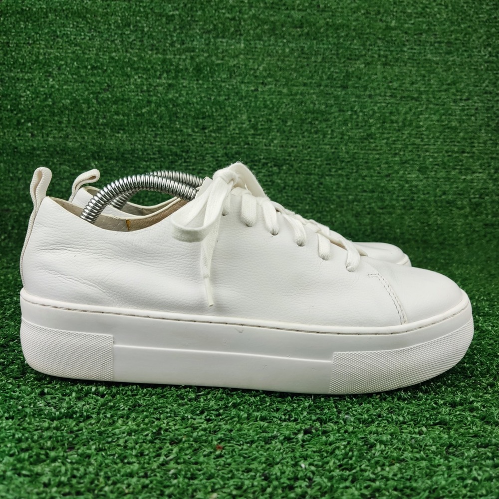 Deltan Sneakers Women 7M White Platform Leather Low Top Lace Up Casual Shoes